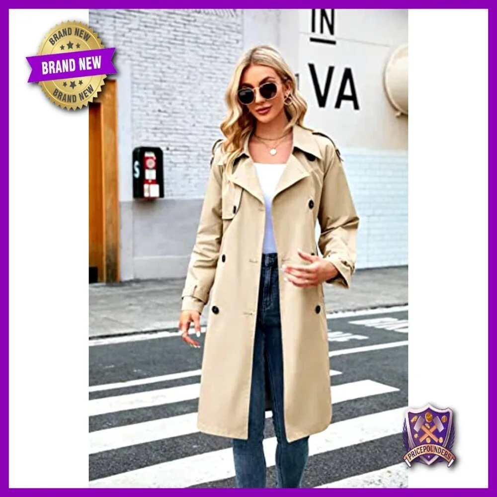 Double Breasted Trench Coat Classic Lapel Slim Fit Windproof Elegant Overcoat